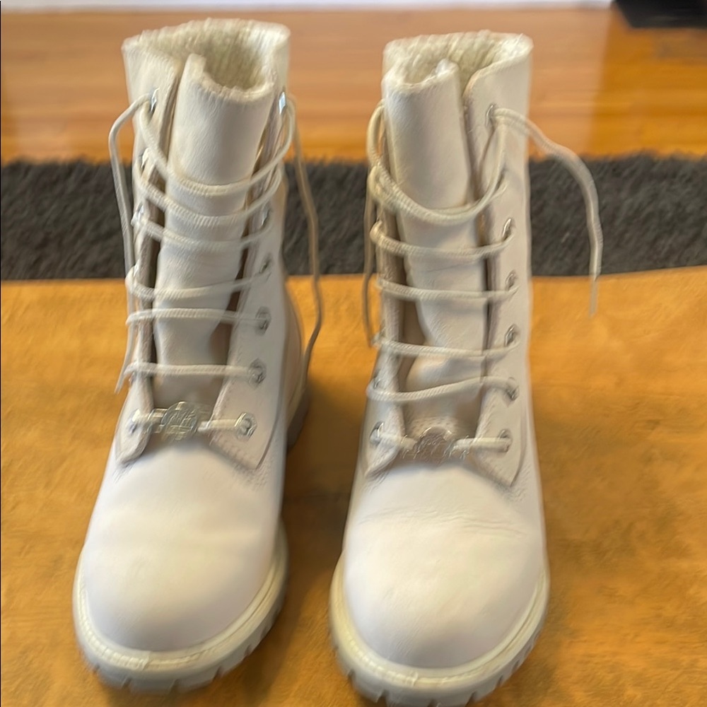 Timberland White Combat Moto Boots High-Top Lace-Up SIZE 8 EXCELLENT CONDITION